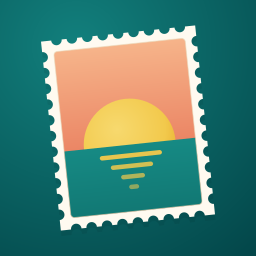 Holistamp-App-Symbol: eine Postkarte mit Sonne über dem Meer
